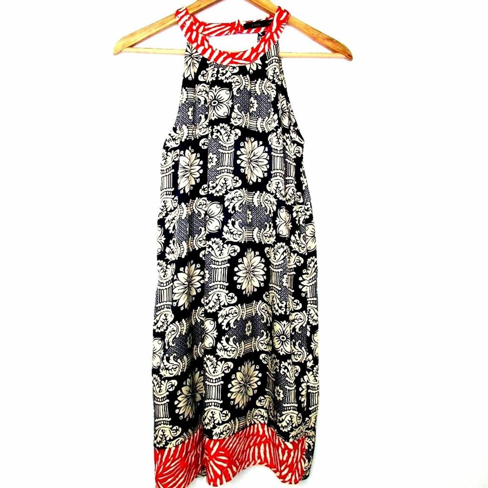 THML Halter A-Line Open Back Key Hole Floral Dress Blues and Reds Size XS Lined